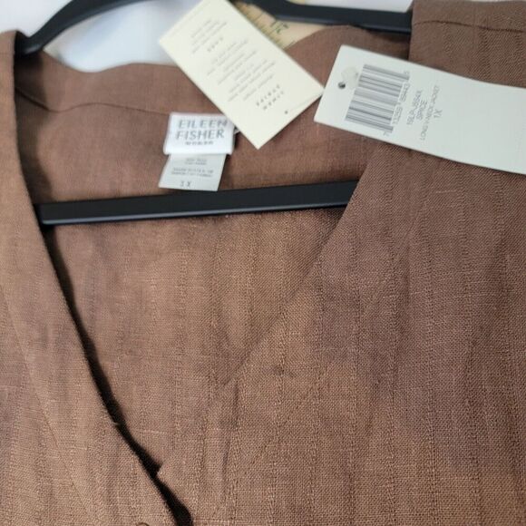 Eileen Fisher Long Jacket Women 1X Duster Pockets Linen Lagenlook Minimalist USA - Picture 8 of 16